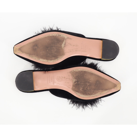 Aquazzura Woman's Boudior Feather Detail Slippers In Black Sz 36 - Picture 5 of 9